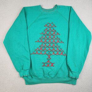 Vtg Christmas Sweater Womens Extra Large Embroidered Tree USA Crewneck Holiday